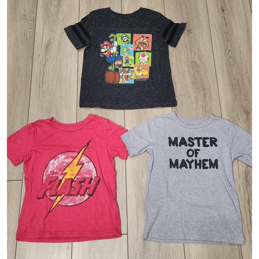 Boys Graphic Tee Bundle 3pc Super Mario The Flash Funny Size 5/6